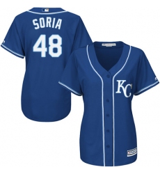 Women's Majestic Kansas City Royals #48 Joakim Soria Replica Blue Alternate 2 Cool Base MLB Jersey