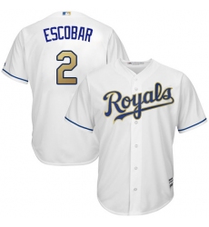 Youth Majestic Kansas City Royals #2 Alcides Escobar Authentic White Home Cool Base MLB Jersey