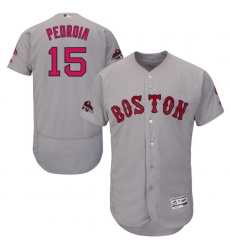 Men's Majestic Boston Red Sox #15 Dustin Pedroia Grey Road Flex Base Authentic Collection 2018 World Series Champions MLB Jersey
