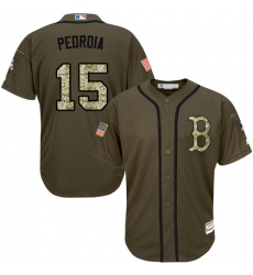 Youth Majestic Boston Red Sox #15 Dustin Pedroia Replica Green Salute to Service MLB Jersey