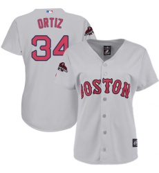 Women's Majestic Boston Red Sox #34 David Ortiz Authentic Grey 2018 World Series Champions MLB Jersey