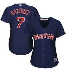 Women's Majestic Boston Red Sox #7 Christian Vazquez Authentic Navy Blue Alternate Road MLB Jersey