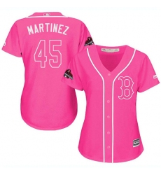 Women's Majestic Boston Red Sox #45 Pedro Martinez Authentic Pink Fashion 2018 World Series Champions MLB Jersey