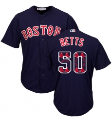Men's Majestic Boston Red Sox #50 Mookie Betts Authentic Navy Blue Team Logo Fashion Cool Base MLB Jersey