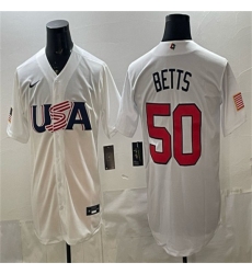 Men's USA Baseball #50 Mookie Betts White World Baseball Classic Stitched Jersey