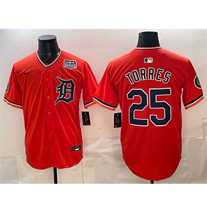 Men's Detroit Tigers #25 Gleyber Torres Orange 2026 Alternate USA 250 Vapor Premier Limited Stitched Baseball Jersey