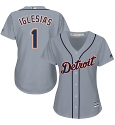 Women's Majestic Detroit Tigers #1 Jose Iglesias Replica Grey Road Cool Base MLB Jersey