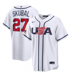 Men's USA Baseball #27 Tarik Skubal White 2026 World Baseball Classic Home Stadium Stitched Jersey