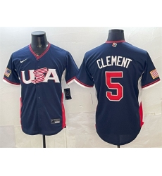 Men's USA Baseball #5 Ernie Clement Navy 2026 World Baseball Classic Road Stadium Stitched Jersey
