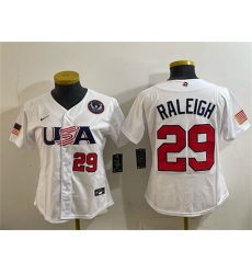 Youth USA Baseball #29 Cal Raleigh White 2026 World Baseball Classic United States 250th Anniversary Stadium Stitched Baseball Jersey