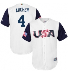 Youth USA Baseball Majestic #4 Chris Archer White 2017 World Baseball Classic Replica Team Jersey