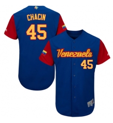 Men's Venezuela Baseball Majestic #45 Jhoulys Chacin Royal Blue 2017 World Baseball Classic Authentic Team Jersey