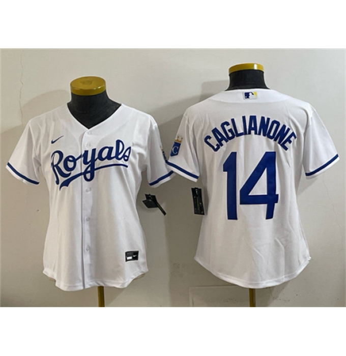 Women's Kansas City Royals #14 Jac Caglianone White Cool Base Stitched Baseball Jersey(Run Small)