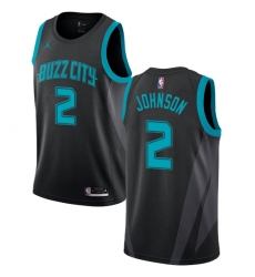 Men's Nike Jordan Charlotte Hornets #2 Larry Johnson Authentic Black NBA Jersey - 2018 19 City Edition