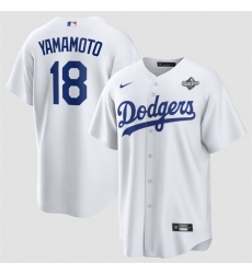 Men's Los Angeles Dodgers #18 Yoshinobu Yamamoto White 2025 World Series Home Cool Base Stitched Baseball Jersey