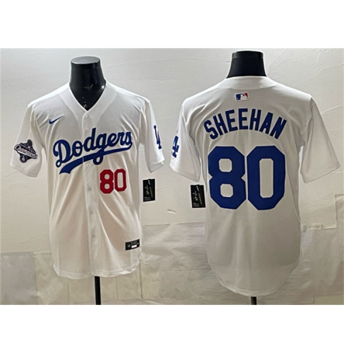Men's Los Angeles Dodgers #80 Emmet Sheehan White 2025 World Series Champions Limited Stitched Baseball Jersey