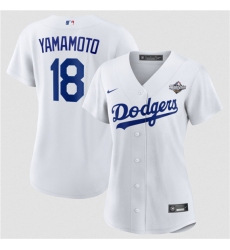Women's Los Angeles Dodgers #18 Yoshinobu Yamamoto White 2025 World Series Home Cool Base Stitched Baseball Jersey(Run Small)