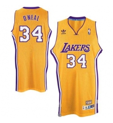 Men's Adidas Los Angeles Lakers #34 Shaquille O'Neal Swingman Gold Throwback NBA Jersey