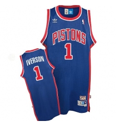 Men's Adidas Detroit Pistons #1 Allen Iverson Authentic Blue Throwback NBA Jersey