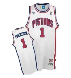 Men's Adidas Detroit Pistons #1 Allen Iverson Swingman White Throwback NBA Jersey