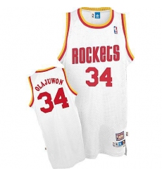 Men's Mitchell and Ness Houston Rockets #34 Hakeem Olajuwon Swingman White Throwback NBA Jersey
