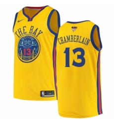 Men's Nike Golden State Warriors #13 Wilt Chamberlain Authentic Gold 2018 NBA Finals Bound NBA Jersey - City Edition