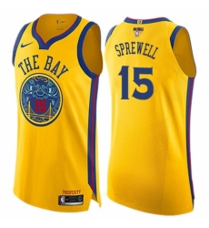 Women's Nike Golden State Warriors #15 Latrell Sprewell Swingman Gold 2018 NBA Finals Bound NBA Jersey - City Edition