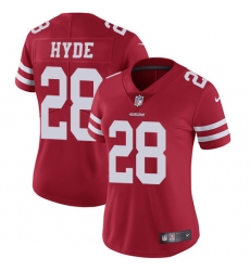 Women's Nike San Francisco 49ers #28 Carlos Hyde Red Team Color Vapor Untouchable Limited Player NFL Jersey