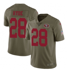 Youth Nike San Francisco 49ers #28 Carlos Hyde Limited Olive 2017 Salute to Service NFL Jersey