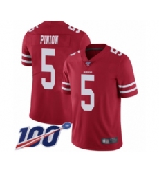 Men's San Francisco 49ers #5 Bradley Pinion Red Team Color Vapor Untouchable Limited Player 100th Season Football Jersey