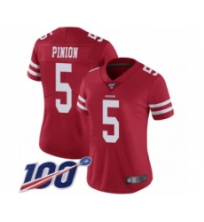 Women's San Francisco 49ers #5 Bradley Pinion Red Team Color Vapor Untouchable Limited Player 100th Season Football Jersey