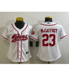 Women's San Francisco 49ers #23 Christian McCaffrey White With Patch Cool Base Stitched Baseball Jersey