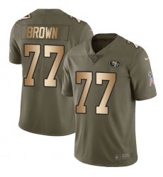 Men's Nike San Francisco 49ers #77 Trent Brown Limited Olive/Gold 2017 Salute to Service NFL Jersey