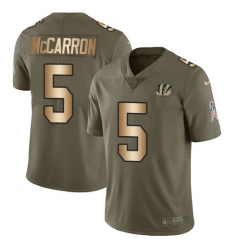 Youth Nike Cincinnati Bengals #5 AJ McCarron Limited Olive/Gold 2017 Salute to Service NFL Jersey