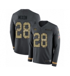 Men's Nike Cincinnati Bengals #28 Joe Mixon Limited Black Salute to Service Therma Long Sleeve NFL Jersey