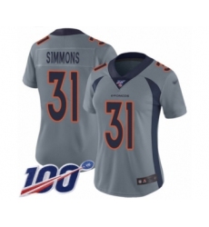 Women's Denver Broncos #31 Justin Simmons Limited Silver Inverted Legend 100th Season Football Jersey