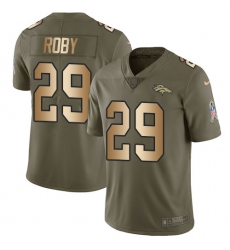Men's Nike Denver Broncos #29 Bradley Roby Limited Olive/Gold 2017 Salute to Service NFL Jersey