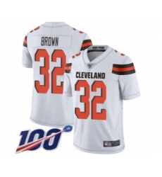 Men's Cleveland Browns #32 Jim Brown White Vapor Untouchable Limited Player 100th Season Football Jersey