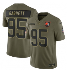 Men's Cleveland Browns #95 Myles Garrett Olive 2025 Salute to Service Limited Football Stitched Jersey