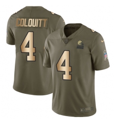 Youth Nike Cleveland Browns #4 Britton Colquitt Limited Olive/Gold 2017 Salute to Service NFL Jersey