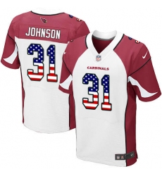 Men's Nike Arizona Cardinals #31 David Johnson Elite White Road USA Flag Fashion NFL Jersey