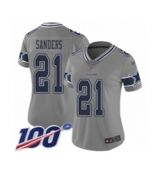 Women's Dallas Cowboys #21 Deion Sanders Limited Gray Inverted Legend 100th Season Football Jersey