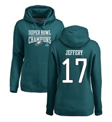 Women's Nike Philadelphia Eagles #17 Alshon Jeffery Green Super Bowl LII Champions Pullover Hoodie