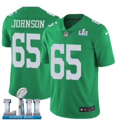 Men's Nike Philadelphia Eagles #65 Lane Johnson Limited Green Rush Vapor Untouchable Super Bowl LII NFL Jersey