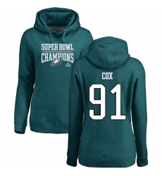 Women's Nike Philadelphia Eagles #91 Fletcher Cox Green Super Bowl LII Champions Pullover Hoodie