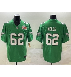 Men's Philadelphia Eagles #62 Jason Kelce Green 2025 Super Bowl LIX F.U.S.E. Throwback Vapor Untouchable Limited Stitched Football Jersey