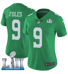 Women's Nike Philadelphia Eagles #9 Nick Foles Limited Green Rush Vapor Untouchable Super Bowl LII NFL Jersey