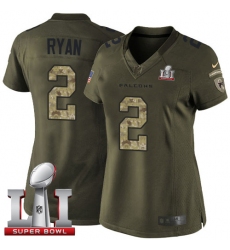 Women's Nike Atlanta Falcons #2 Matt Ryan Limited Green Salute to Service Super Bowl LI 51 NFL Jersey