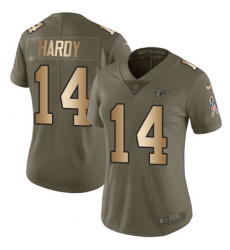 Women's Nike Atlanta Falcons #14 Justin Hardy Limited Olive/Gold 2017 Salute to Service NFL Jersey