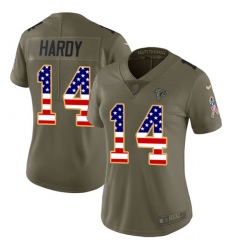 Women's Nike Atlanta Falcons #14 Justin Hardy Limited Olive/USA Flag 2017 Salute to Service NFL Jersey